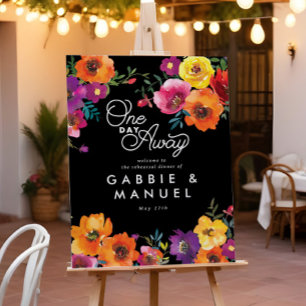 Póster Fiesta Colorido Floral Negro Ensayo Cena Rótulo