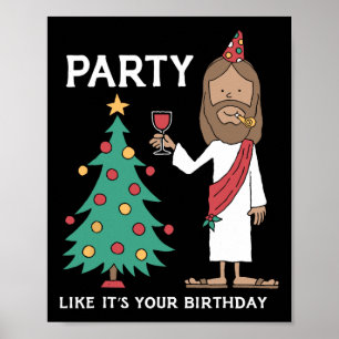 Póster Fiesta Como Si Fuera Tu Cumpleaños Árbol De Navida
