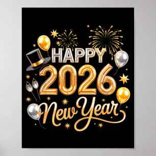 Póster Fiesta de Año Nuevo 2026 Globo Divertido Familiar