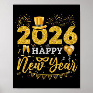 Póster Fiesta de Año Nuevo 2026 Globo Familia Ropa a Jueg