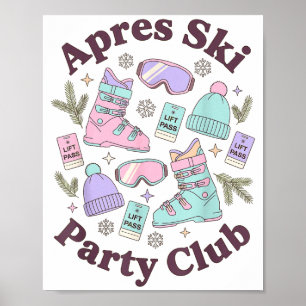 Póster fiesta de après ski club retro vacaciones de esquí