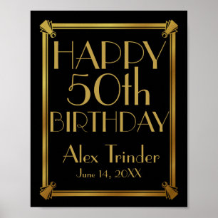Póster FIESTA de ART Deco Feliz cumpleaños