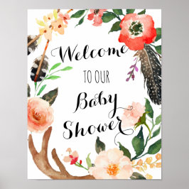 Póster Fiesta de baby shower boho, cartel de despedida de