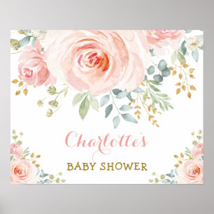 Póster Fiesta de Baby Shower con Rosas de Acuarela y Rubo