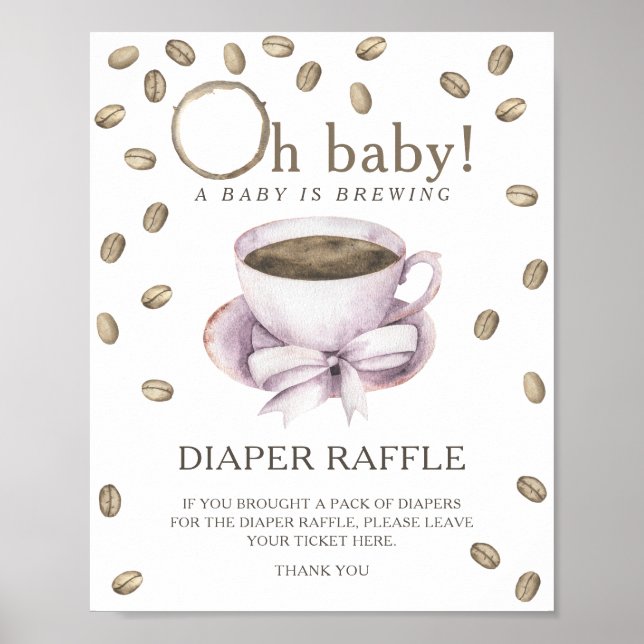 Póster Fiesta de baby shower de café - cartel de rifa de  (Frente)