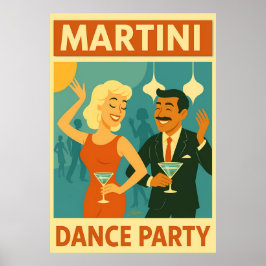 Póster Fiesta de Baile con Martini de Época Moderna