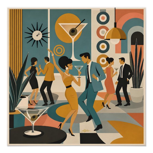 Póster Fiesta de baile de cóctel Martini hípica de mediad (Anverso)