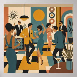 Póster Fiesta de baile de martini hípica de mediados de s