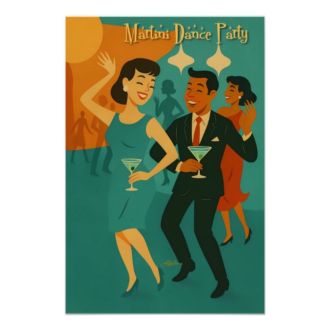 Póster Fiesta de Baile Martini de Época Media (Anverso)