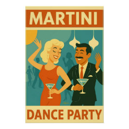 Póster Fiesta de baile Martini de mediados de siglo