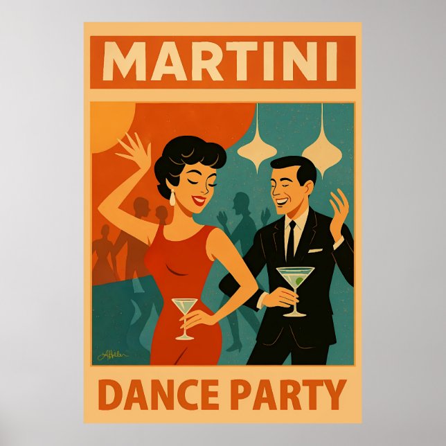 Póster Fiesta de Baile Martini de Mitad de Siglo (Frente)