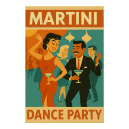 Póster Fiesta de Baile Martini de Mitad de Siglo