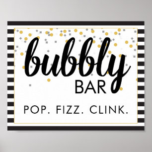 Póster Fiesta de bar burbujeante Rótulo negro y oro