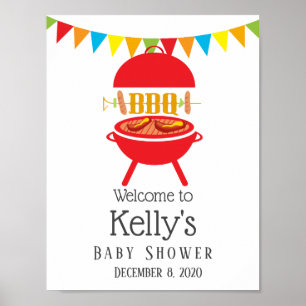 Póster fiesta de barbacoa de ducha de bebé, barbacoa, par