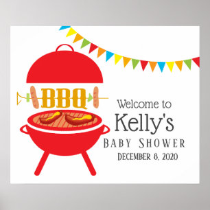 Póster fiesta de barbacoa de ducha de bebé, barbacoa, par
