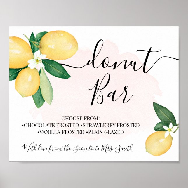 Póster Fiesta de Barra de Donas Cumpleaños de Boda Lemons (Frente)