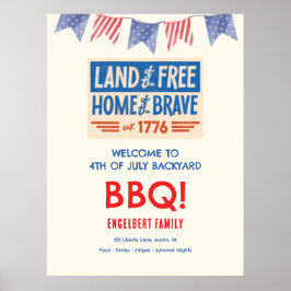 Póster Fiesta de BBQ Patriótica Americana de la pared del