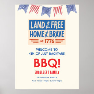 Póster Fiesta de BBQ Patriótica Americana de la pared del