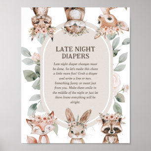 Póster Fiesta de Bebé Boho Bosque 'Pañal Nocturno'