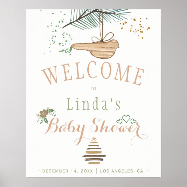 Póster Fiesta de bebé con acuarela rústica moderna de nat (Frente)