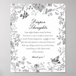 Póster Fiesta de Bebé con Toile De Jouy Negro Diaper Thou