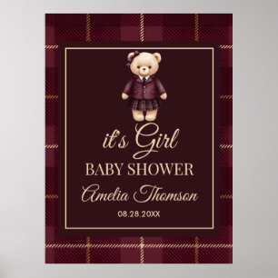 Póster Fiesta de Bebé de Osito Teddy Chic Preppy