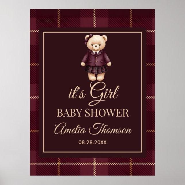 Póster Fiesta de Bebé de Osito Teddy Chic Preppy (Frente)