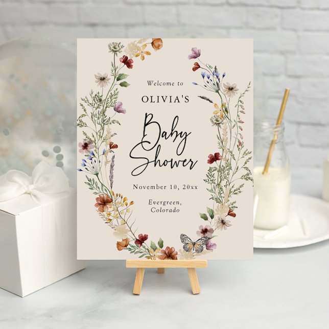 Póster Fiesta de Bebé Floral Boho (Boho Wildflower Floral Baby Shower Poster by Painted Paperie
)