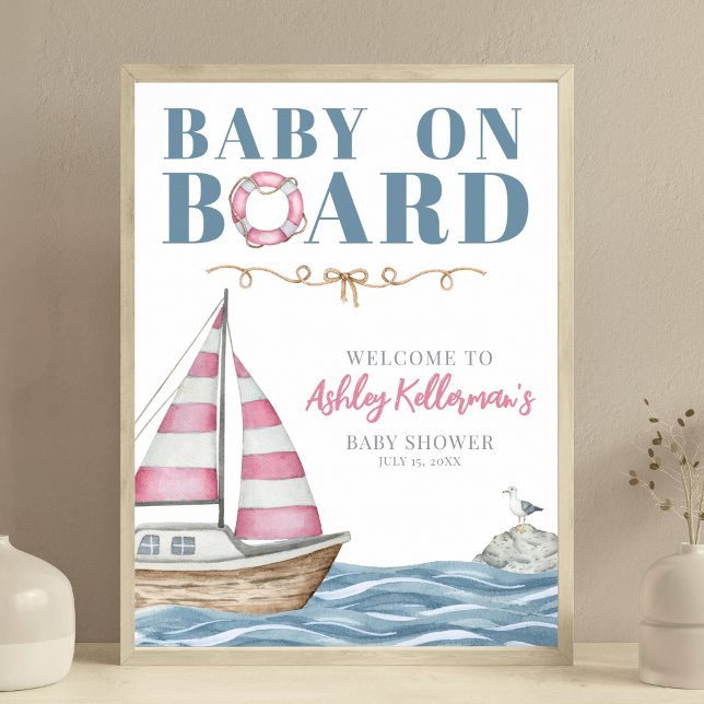 Póster Fiesta de Bebé Náutica Rosa (Pink Nautical Baby Shower Poster )