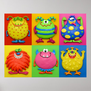 Póster Fiesta de Bebé Niño Monstruos Guardería