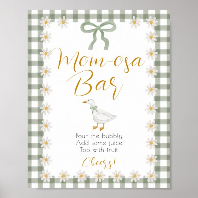 Póster Fiesta de Bebé Silly Goose Green Gingham Mimosa Ba (Frente)