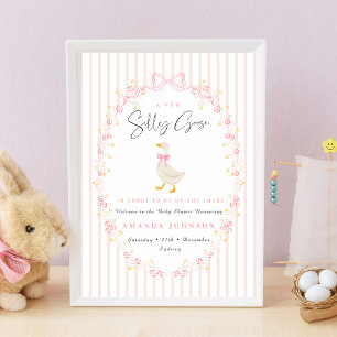 Póster Fiesta de Bebé Silvestre Pato con Lazo Rosa a Cuad