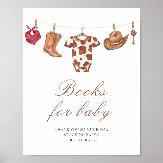 Póster Fiesta de bebé vaquero - libros para bebé (Frente)