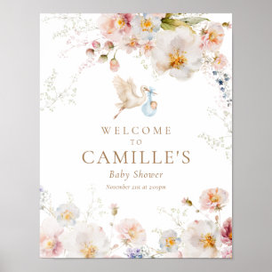 Póster Fiesta de Bienvenida al Bebé Niño Flor Silvestre e