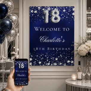 Póster fiesta de bienvenida con 18 años de estrellas azul