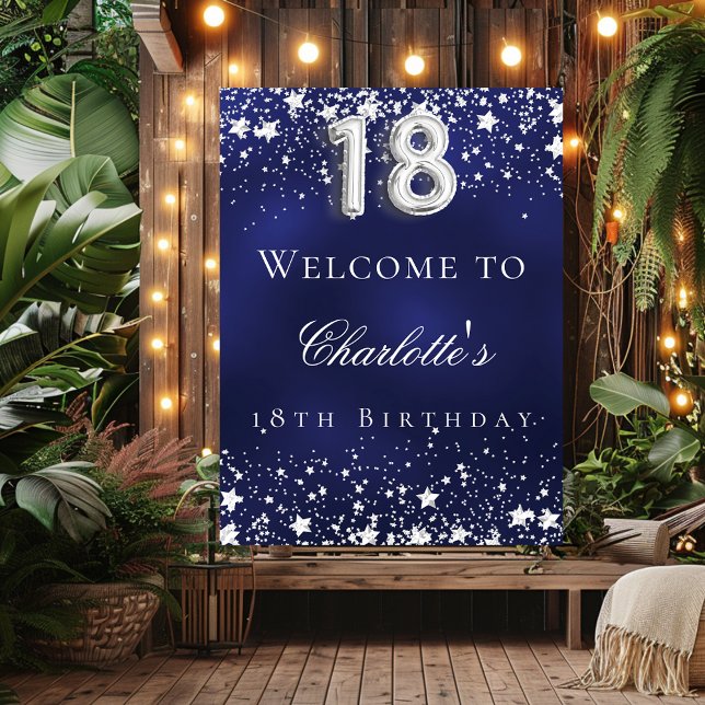Póster fiesta de bienvenida con 18 años de estrellas azul (Subido por el creador)