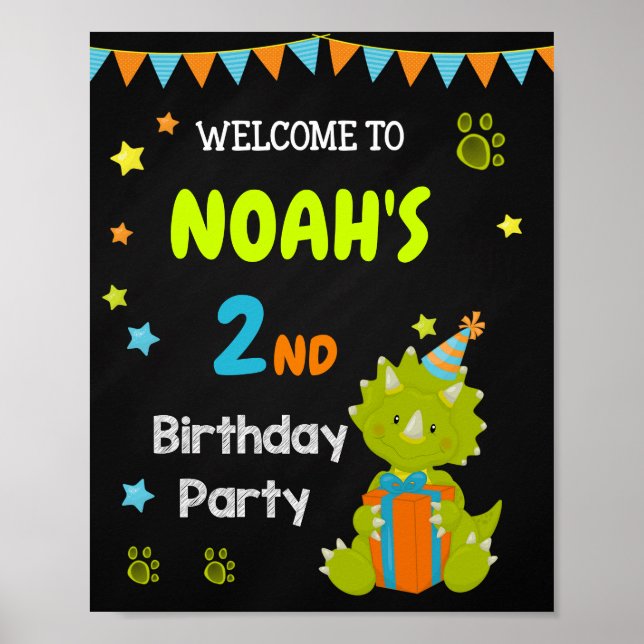 Póster Fiesta de bienvenida de dinosaurio firma Dino post (Frente)