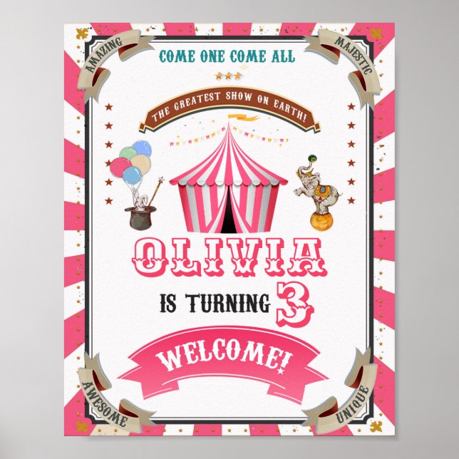 Póster Fiesta de bienvenida en circo cartel de bienvenida (Frente)
