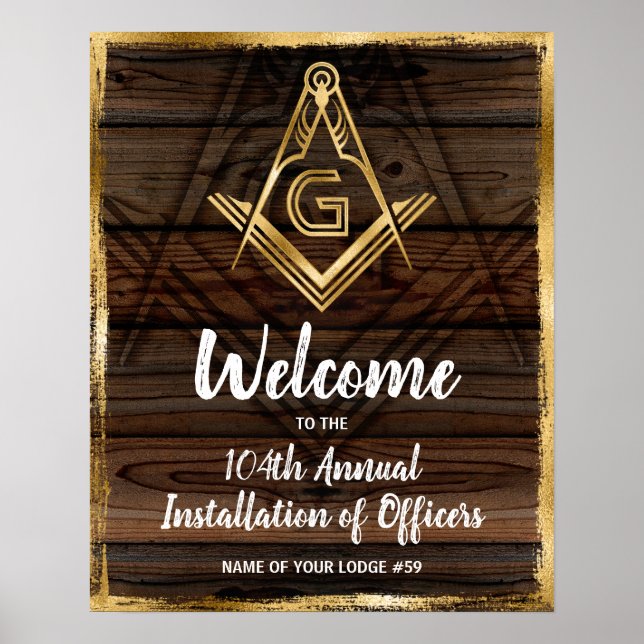 Póster Fiesta de bienvenida masonic de Gold Rustic Wood (Frente)