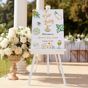 Póster Fiesta de Bienvenida para Bebe con Pasta y Pizza C