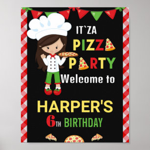 Póster Fiesta de bienvenida Pizza firma fiesta de cumplea