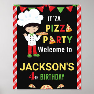Póster Fiesta de bienvenida Pizza firma fiesta poster