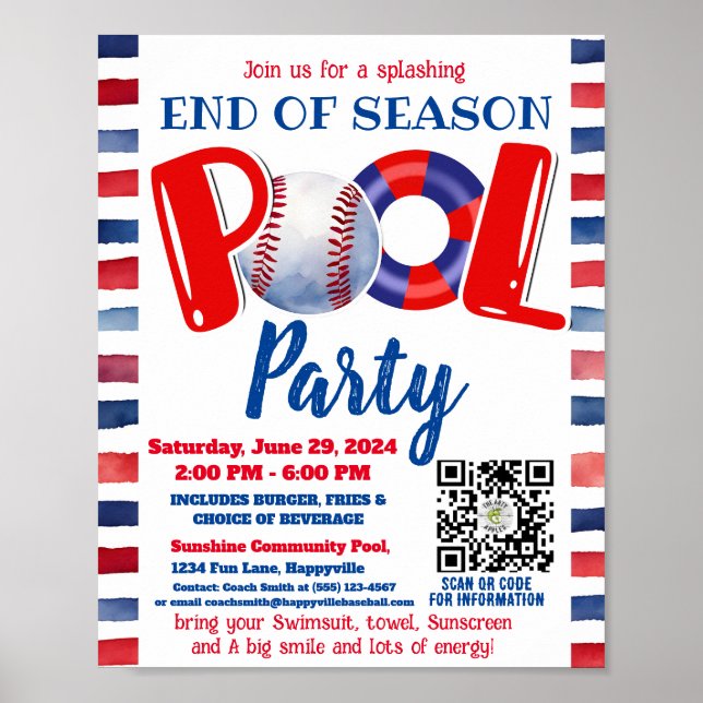 Póster Fiesta de billar y béisbol (Frente)