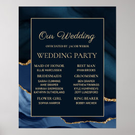 Póster Fiesta de Boda de Mármol Azul Marino y Oro