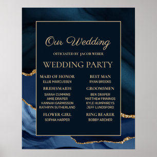 Póster Fiesta de Boda de Mármol Azul Marino y Oro