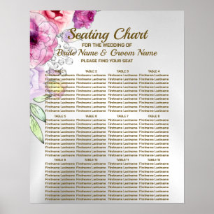 Póster Fiesta de Boda Floral Rosa Colorido Plata Elegante