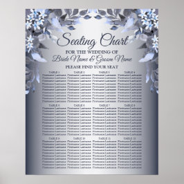 Póster Fiesta de bodas Marina Floral Azul Plata Gris Eleg