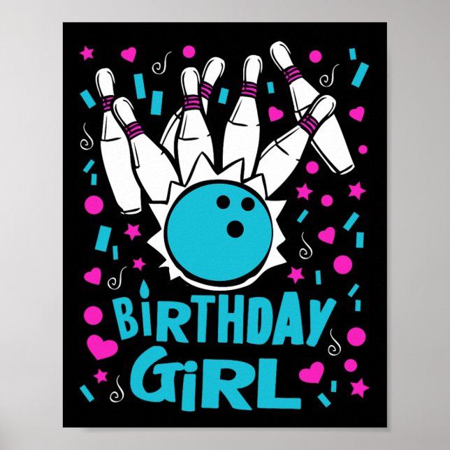 Póster Fiesta de boliche Cute Chica de cumpleaños niños p (Frente)