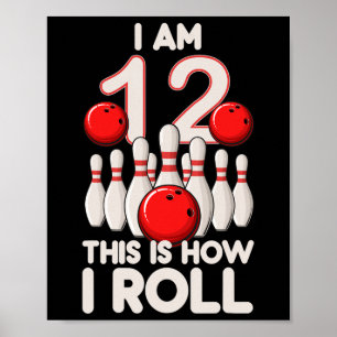 Póster fiesta de boliche de 12 años duodécimo cumpleaños 