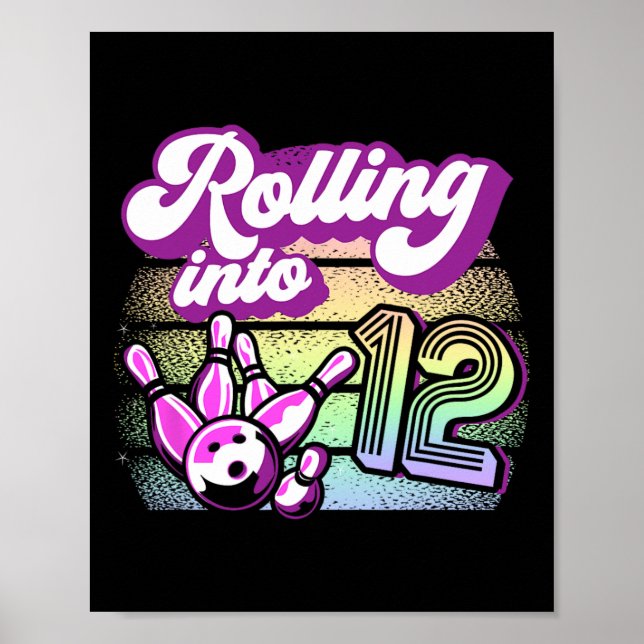 Póster Fiesta de boliche en 12 cumpleaños de bolos (Frente)